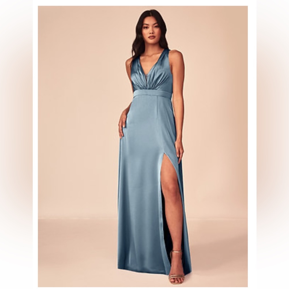 Azazie stretch satin dress in dusty blue